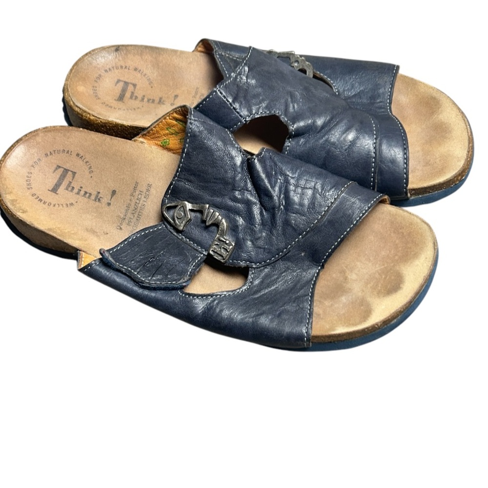 THINK! MIZZI FACE LEATHER SANDALS SIZE 39 EU US 8.5 In Dark Gray - Picture 2 of 4